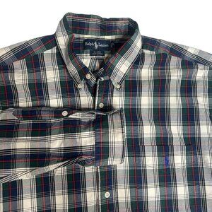 Ralph Lauren Men's Blaire 100% Cotton Green Plaid Long Sleeve‎ XL